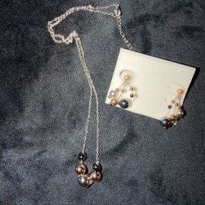 Silver-Tone Bead Drop Necklace & Earrings Set - Silver